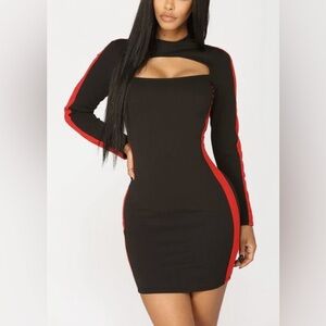 ZAFUL Women’s Black Red Bodycon Cutout Mini Dress Long Sleeve Size 8